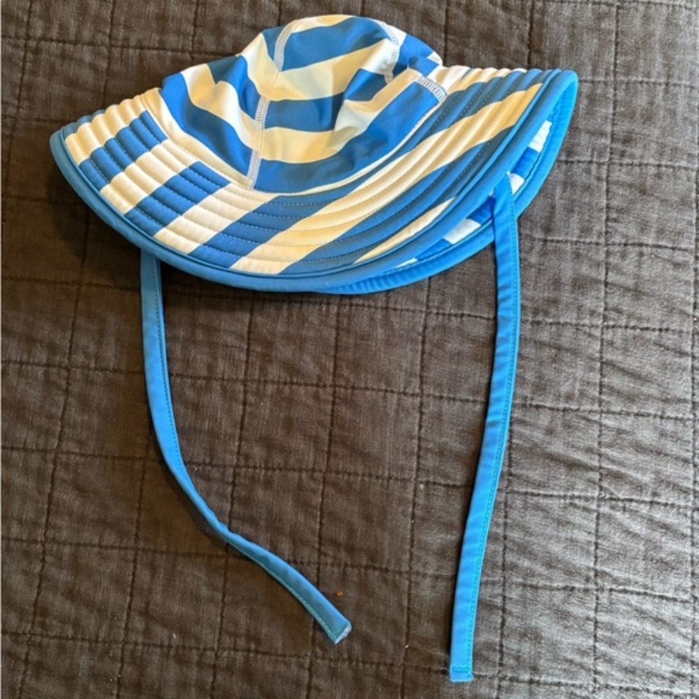 Hanna‎ Andersson Kids Blue White Striped Swim Sun Hat Wide Brim Chin Strap XS